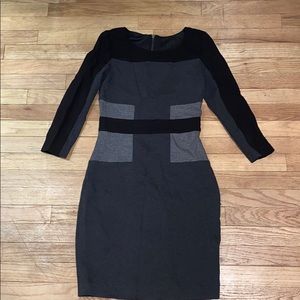 Colorblock ponte knit dress 3/4 sleeve back zipper